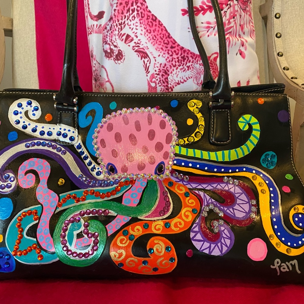 Custom Cole Haan leather hand painted handbag